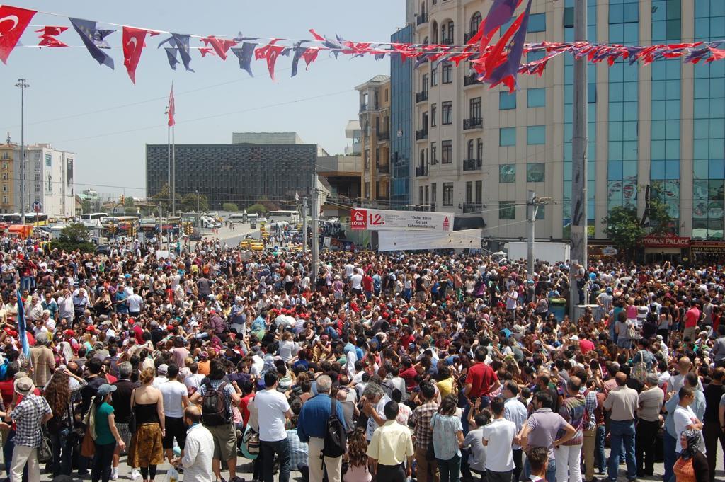 A group of protesters assembled at Taksim Square